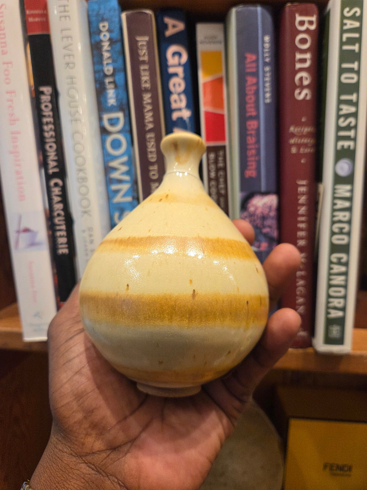 Cream and Brown ripple vase